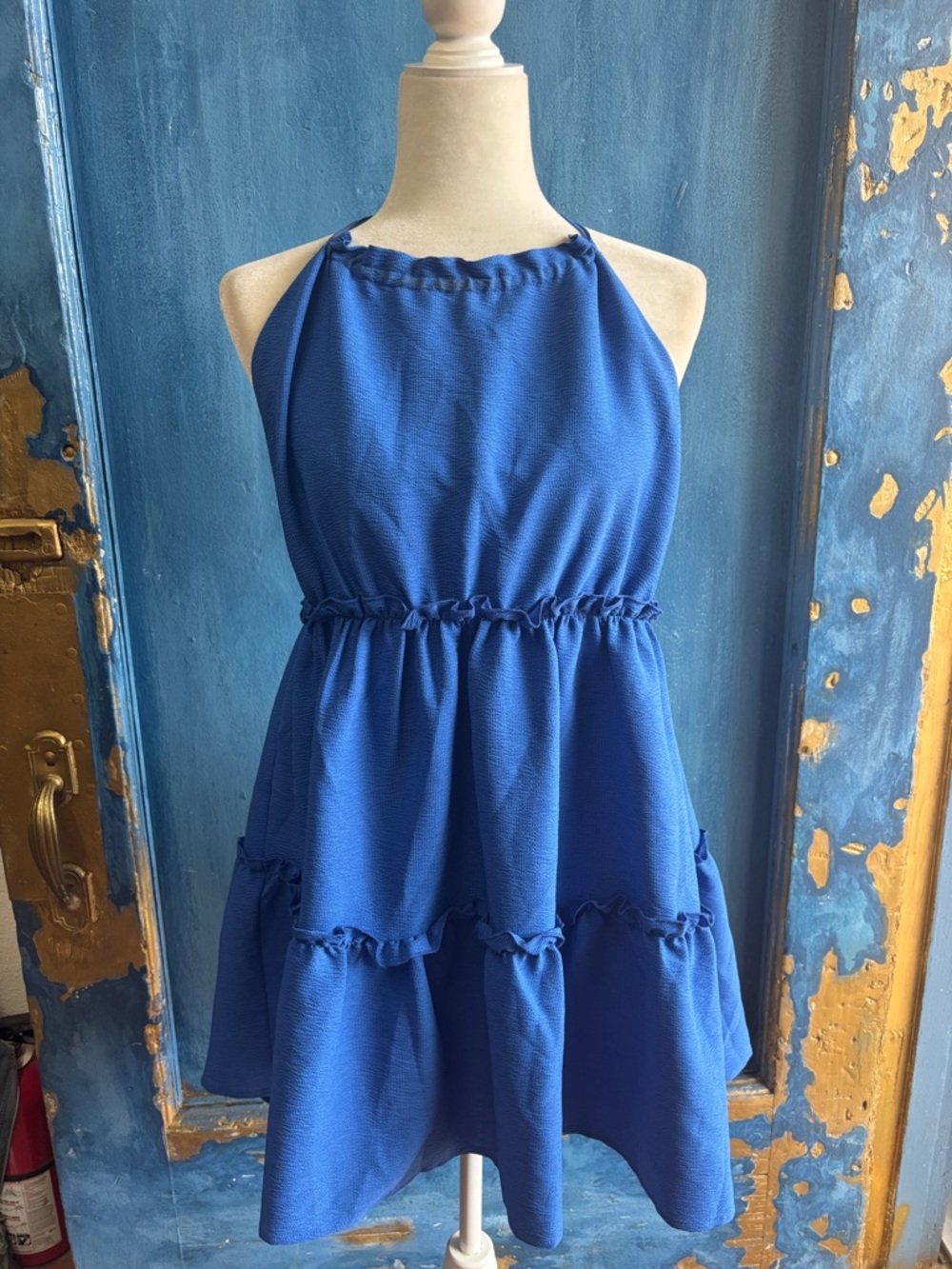 Royal Blue Halter Tiered Mini Dress